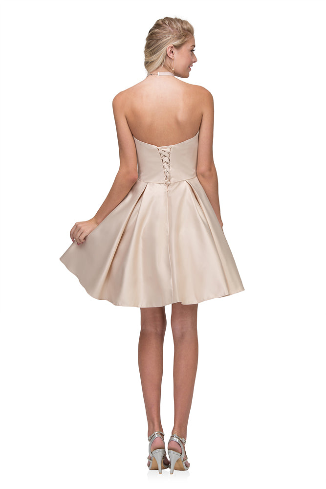 Cocktail Dresses Short Mini A Line Cocktail Dress Eureka Fashion 6622 Champagne