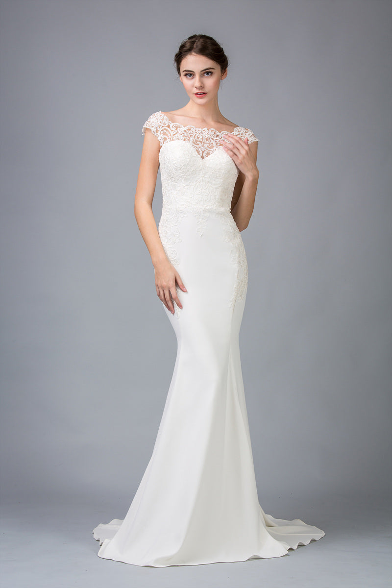 Wedding Dresses Long Lace Bridal Wedding Dress Eureka Fashion 6510 Ivory/Champagne