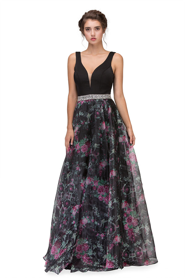Long Prom Floral Print A line Formal Dress Eureka Fashion 7020