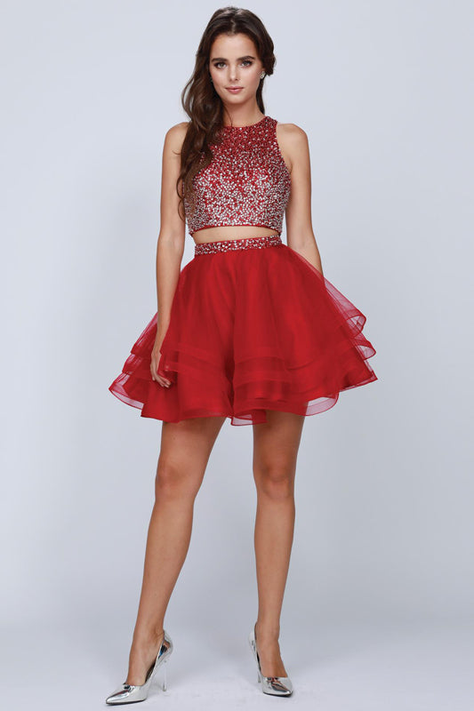 Juliet 810 Short Cocktail Sequin Two Piece Dress - Charcoal / XL Juliet 810 Short Cocktail Sequin Two Piece Dress - Charcoal / XL