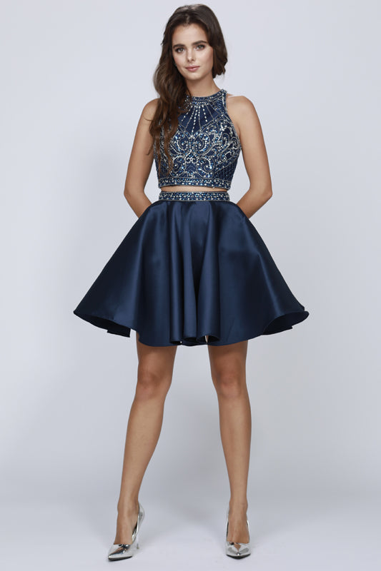 Homecoming Dresses Short Beaded Homecoming Cocktail Dress Navy Blue