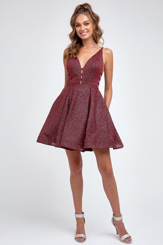 Juliet JT851 Short Homecoming Cocktail Metallic Dress