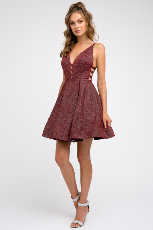 Juliet JT851 Short Homecoming Cocktail Metallic Dress