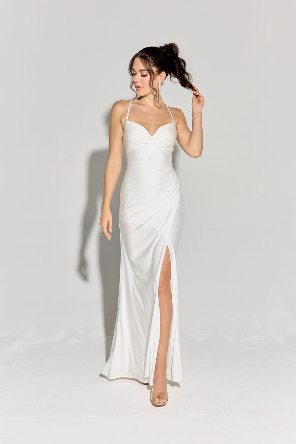Wedding Dresses Glitter Long Slit Fitted Bridal Wedding Dress Eureka Fashion EK136 White