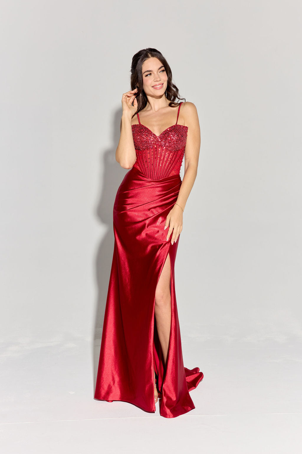 Prom Dresses Long Formal Corset Slit Prom Dress Eureka Fashion EK183 Burgundy
