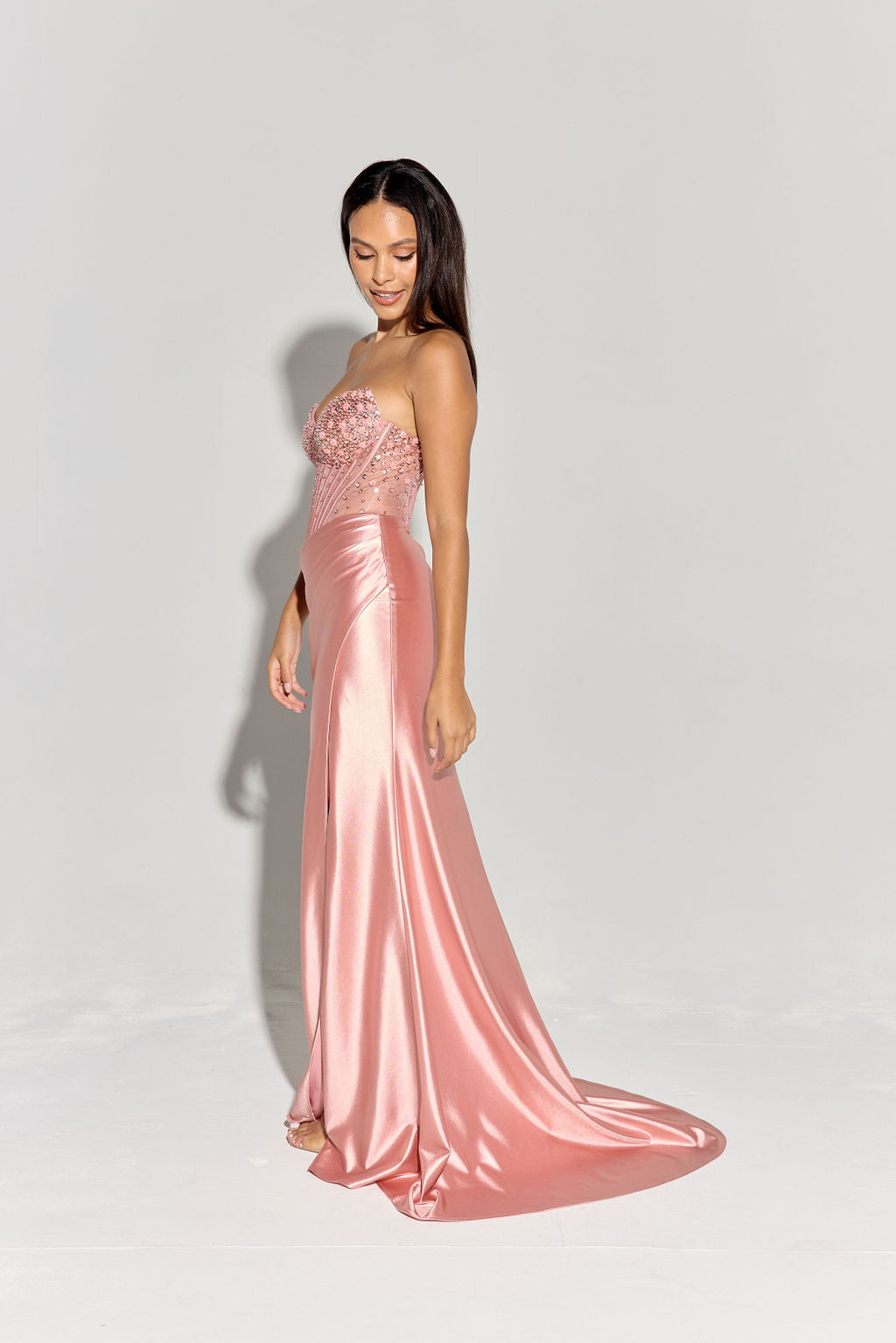 Prom Dresses Long Formal Corset Slit Prom Dress Eureka Fashion EK183 Dusty Rose