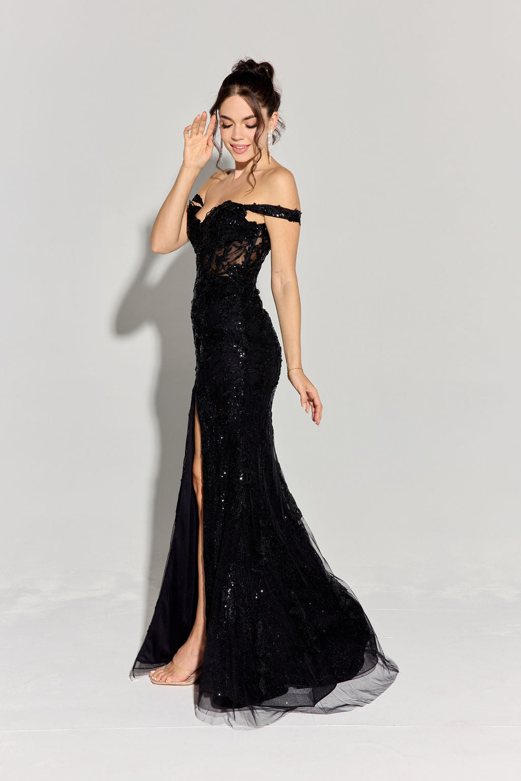 Prom Dresses Sequin Long Formal Floral Prom Dress Eureka Fashion EK181 Black