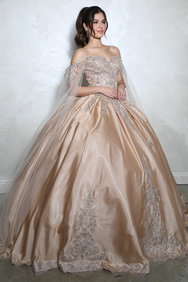 Long Formal Ball Gown Cape Quinceanera Dress Eureka Fashion EK1002