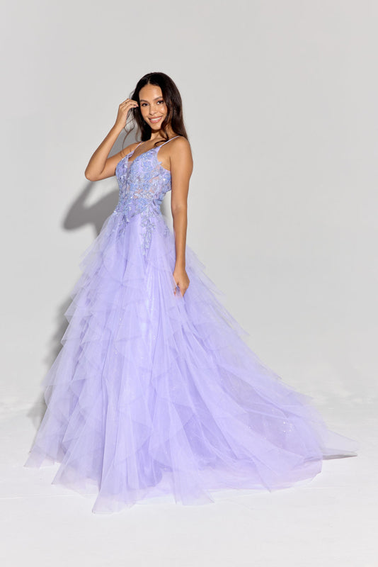 Prom Dresses Long Formal Floral Applique Lace Prom Dress Eureka Fashion EK188 Periwinkle