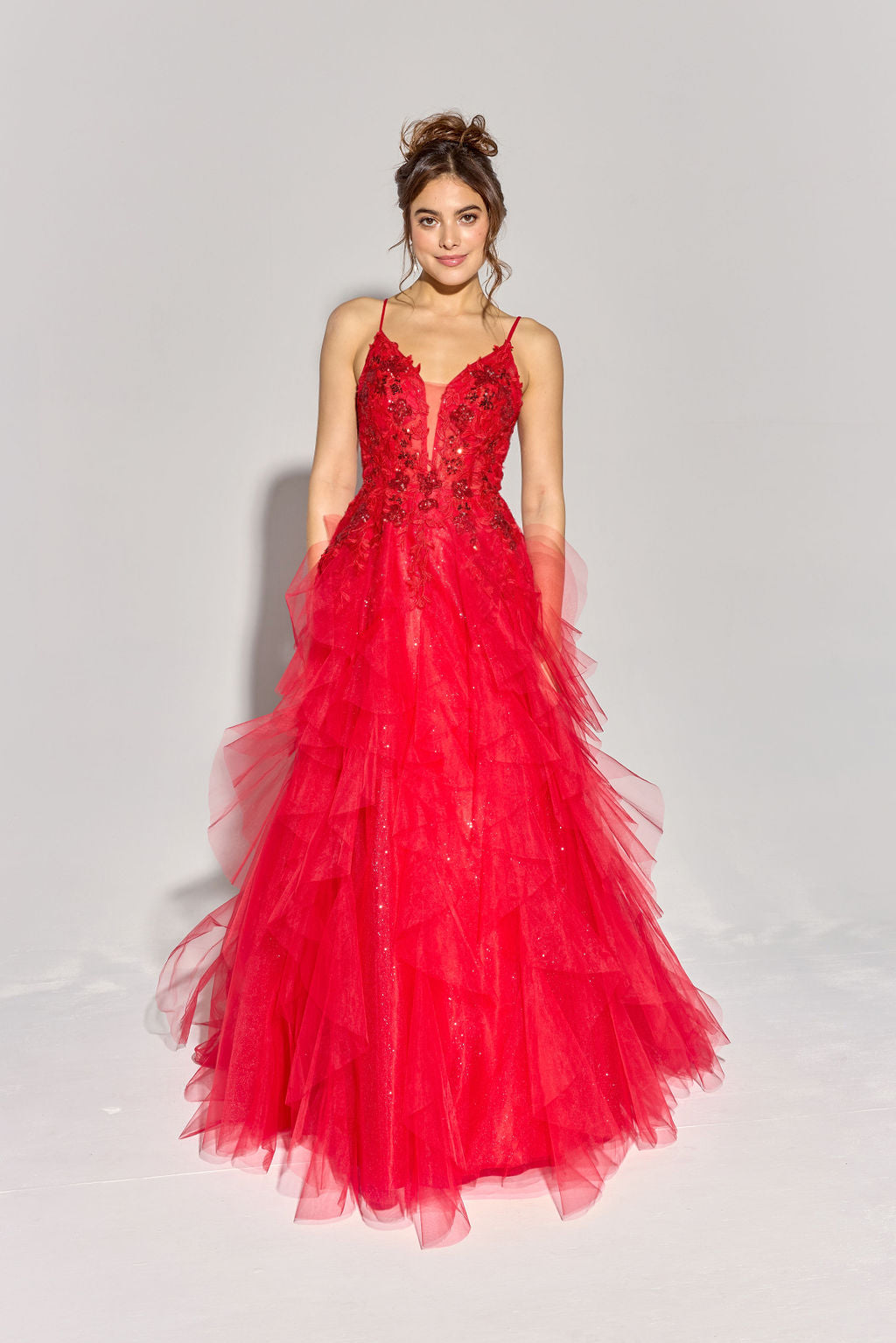 Prom Dresses Long Formal Floral Applique Lace Prom Dress Eureka Fashion EK188 Red