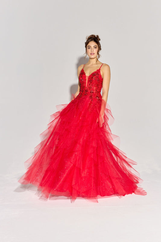 Prom Dresses Long Formal Floral Applique Lace Prom Dress Eureka Fashion EK188 Red
