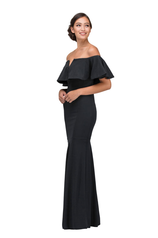 Off-the-Shoulder Floor-Length Crepe Formal Ruffled Trumpet Gown Eureka Fashion 2102