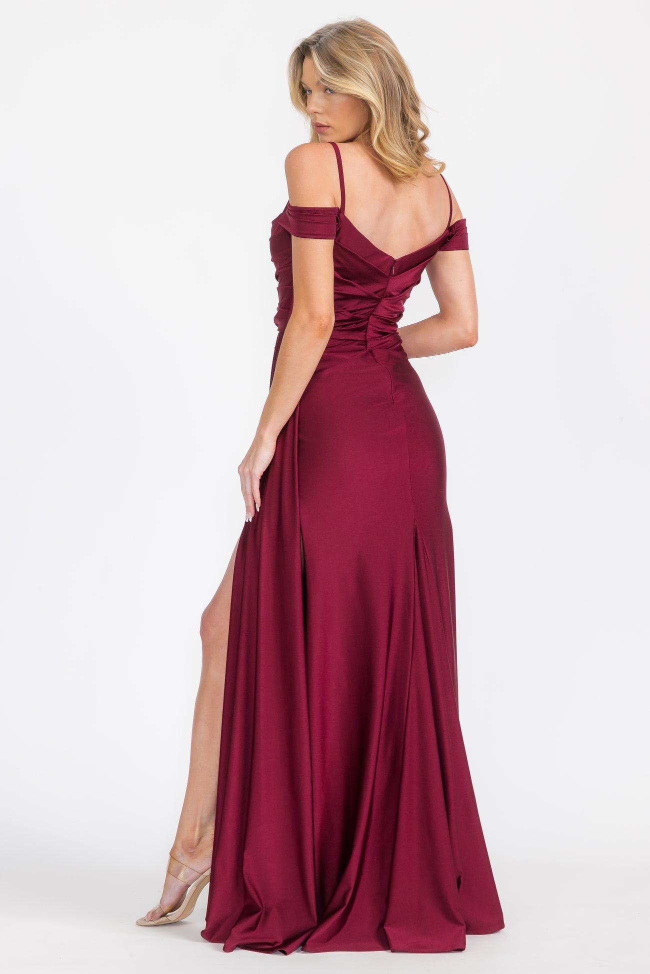 Prom Dresses Fitted Slit Long Formal Prom Dress Eureka Fashion EK117 Burgundy
