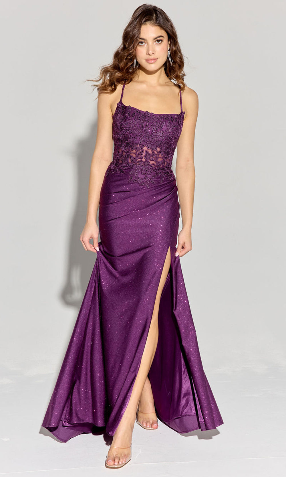 Prom Dresses Glitter Lace Formal Long Prom Dress Eureka Fashion EK129 Plum