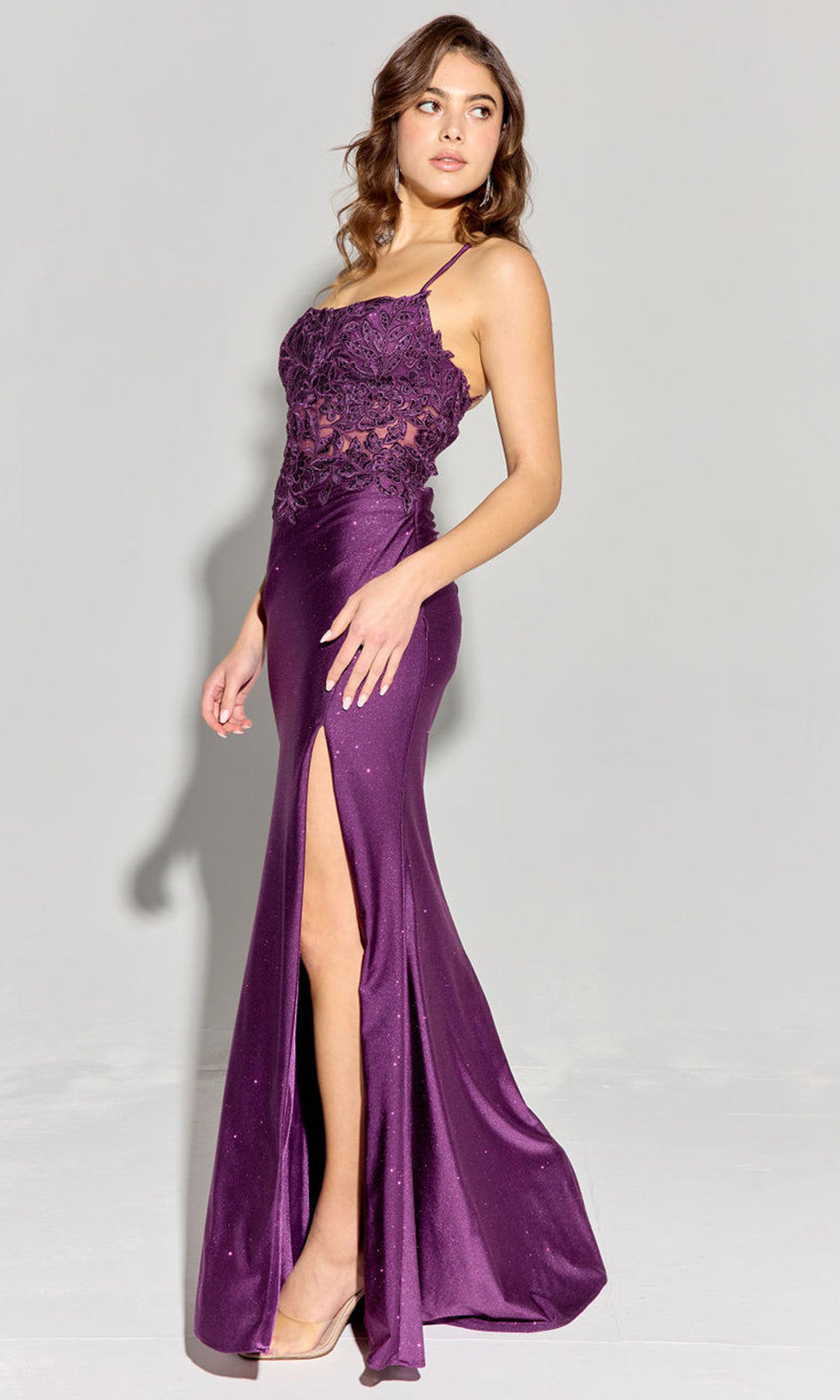 Prom Dresses Glitter Lace Formal Long Prom Dress Eureka Fashion EK129 Plum