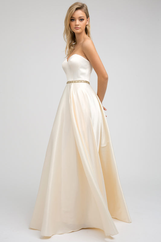 Prom Dresses A Line Long Beaded Formal Evening Prom Dress Champagne