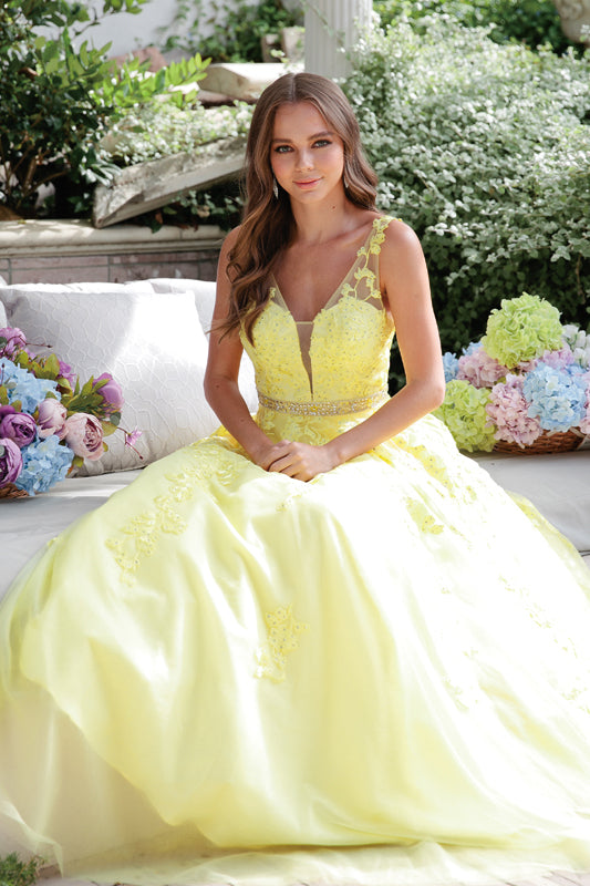 Juliet JT224 Ball Gown Long Formal Floral Prom Dress