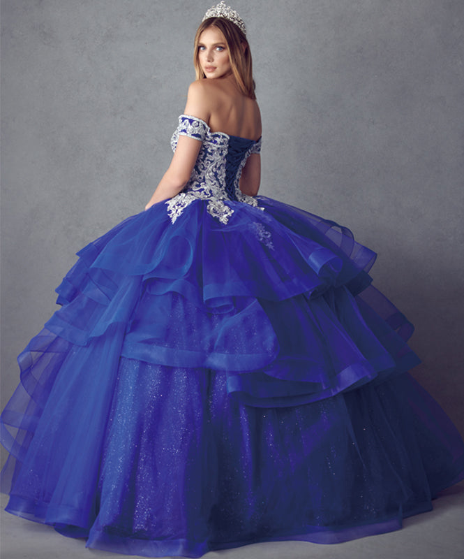 Quinceniera Dresses Long Metallic Glitter Quinceanera Dress Juliet JT1432 Royal Blue