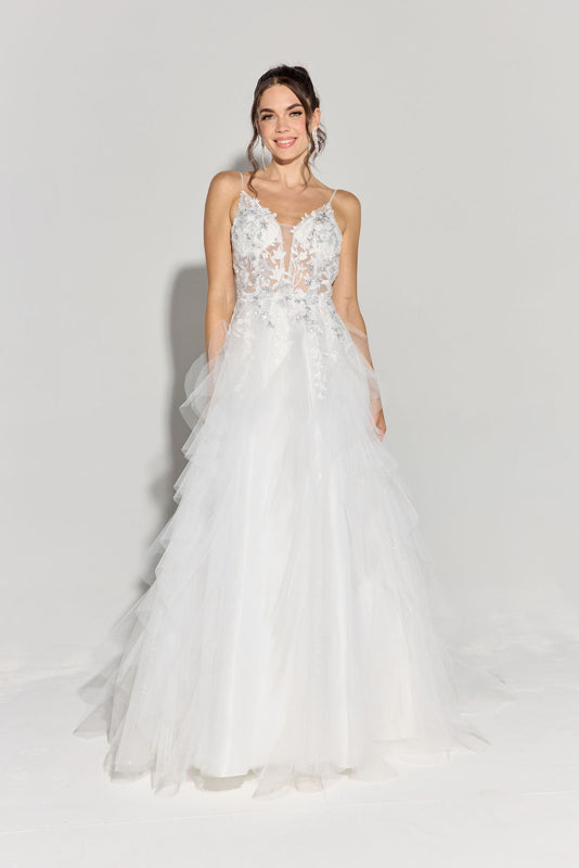Wedding Dresses Long Floral Applique Lace Bridal Wedding Dress Eureka Fashion EK188 White