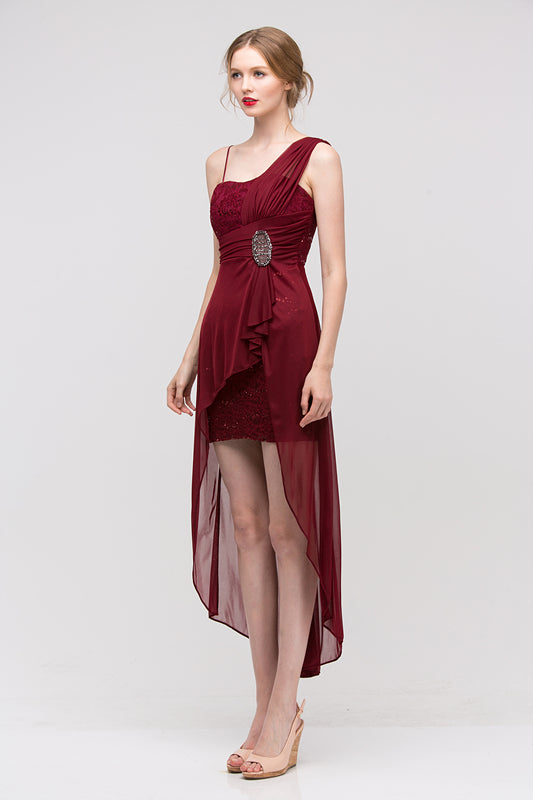 One-Shoulder High-Low Chiffon Formal Sheath/Column Eureka Fashion 1921