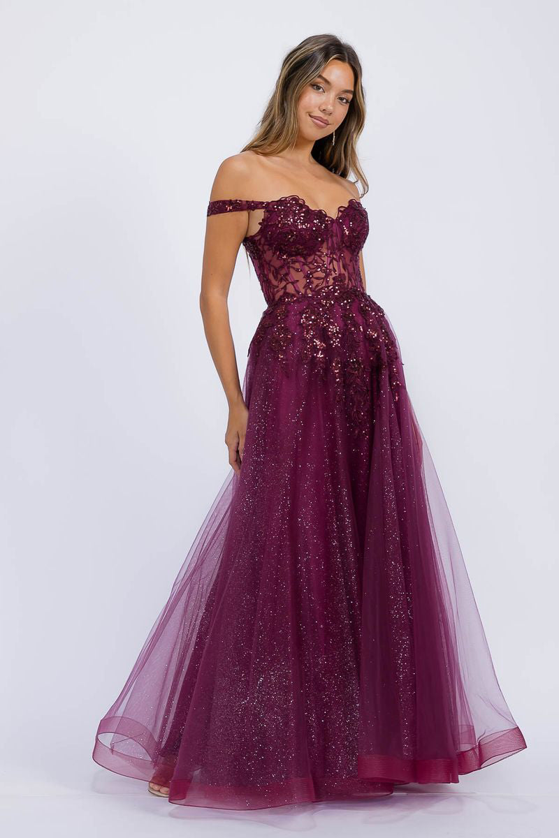 Prom Dresses Corset Lace Formal Long Beaded Prom Dress Eureka Fashion EK128 Berry