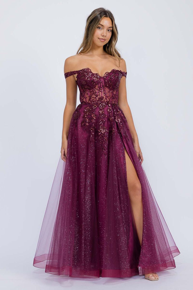 Prom Dresses Corset Lace Formal Long Beaded Prom Dress Eureka Fashion EK128 Berry