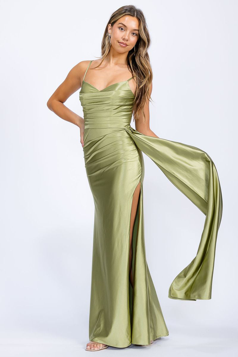 Prom Dresses Long Formal Pleated Fitted Prom Dress Eureka Fashion EK199 Matcha