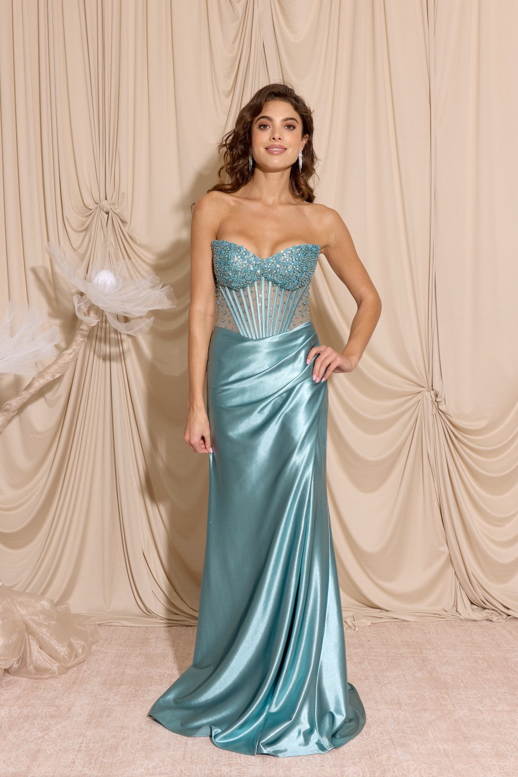 Prom Dresses Long Formal Corset Slit Prom Dress Eureka Fashion EK183 Sea Glass
