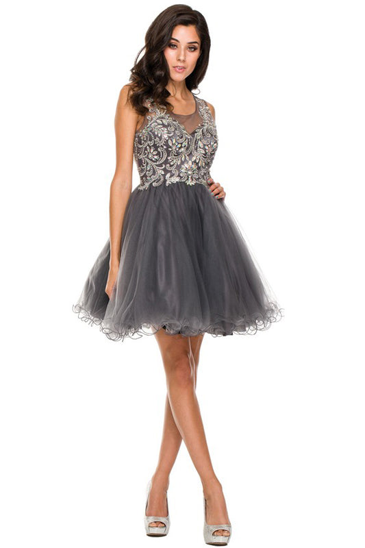 Homecoming Dresses Beaded Short Homecoming A Line Cocktail Dress Charcoal