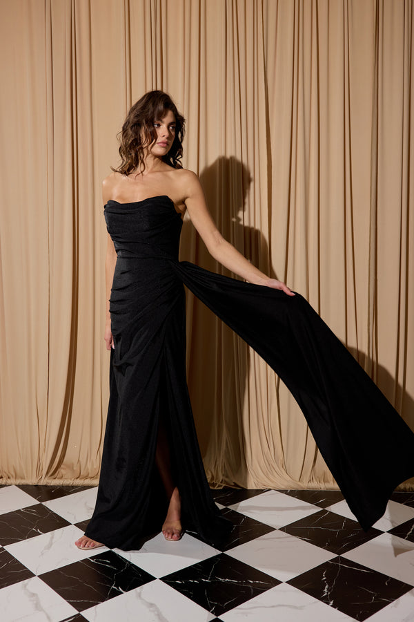 Strapless Floor-Length Jersey Formal Side Train Gown Eureka Fashion EK178