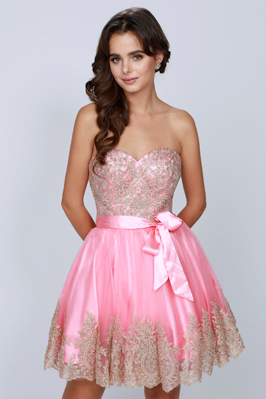 Cocktail Dresses Homecoming Beaded Mini Cocktail Dress Coral/Gold