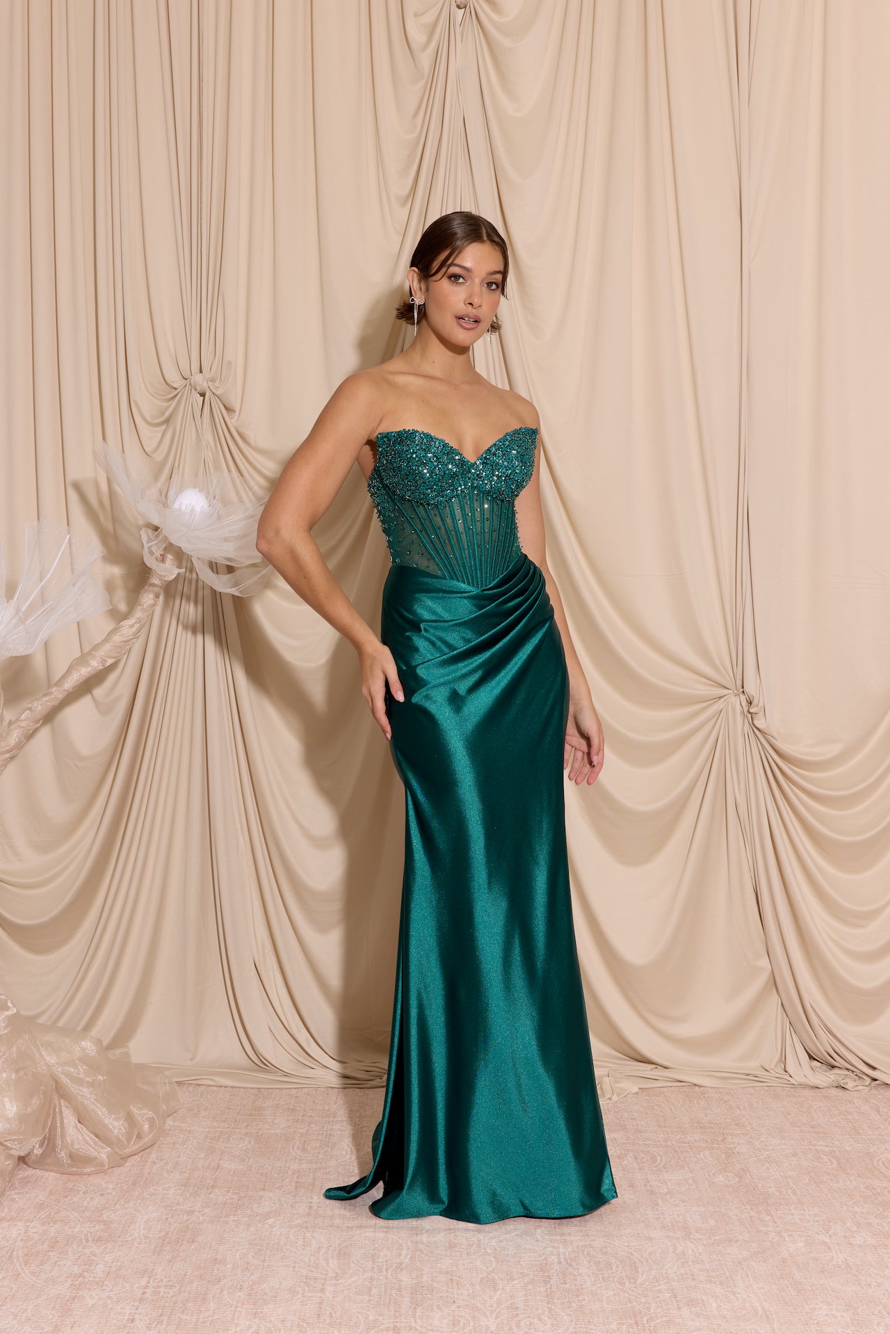 Prom Dresses Long Formal Corset Slit Prom Dress Eureka Fashion EK183 Emerald Green