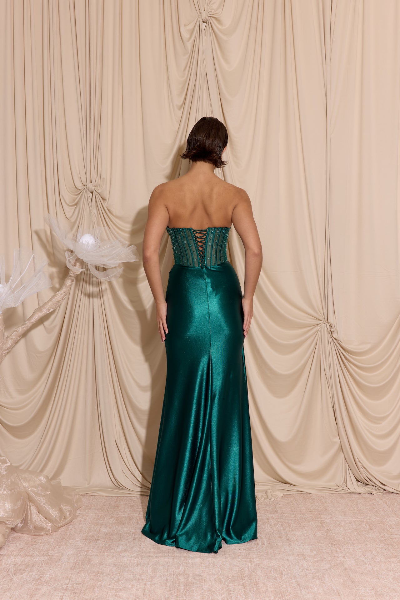 Prom Dresses Long Formal Corset Slit Prom Dress Eureka Fashion EK183 Emerald Green