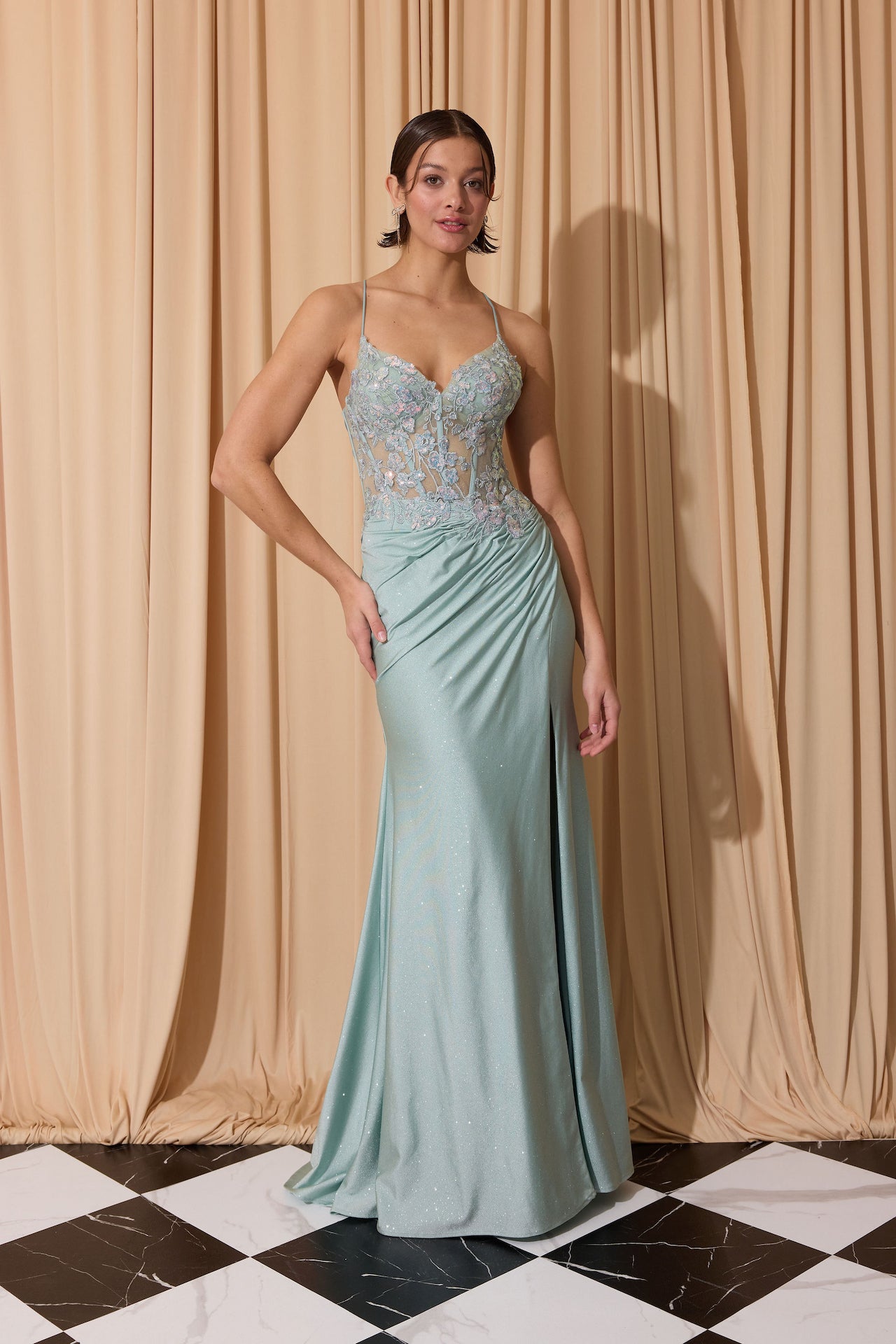 Prom Dresses Beaded Long Formal Glitter Fitted Slit Prom Dress Eureka Fashion 9969 Mint