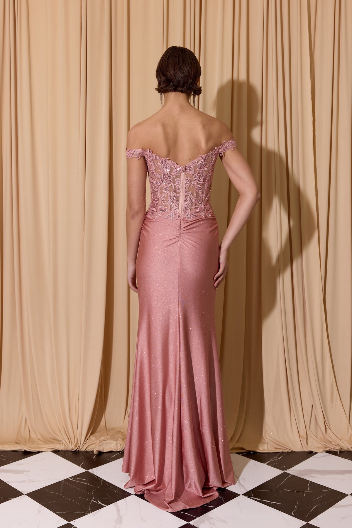 Off-the-Shoulder Floor-Length Lace Formal Sheath/Column Eur a Fashion 173