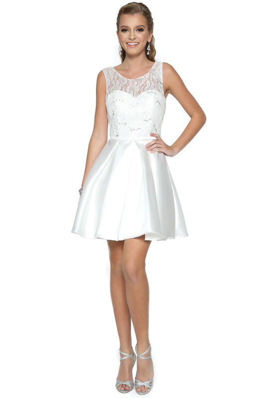 Juliet 807 Short Homecoming Pleated Lace Cocktail Dress