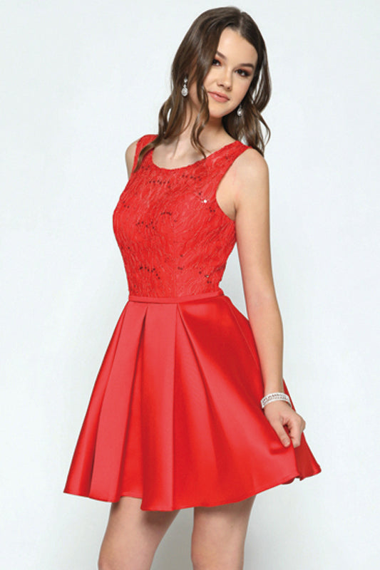 Juliet 807 Short Homecoming Pleated Lace Cocktail Dress