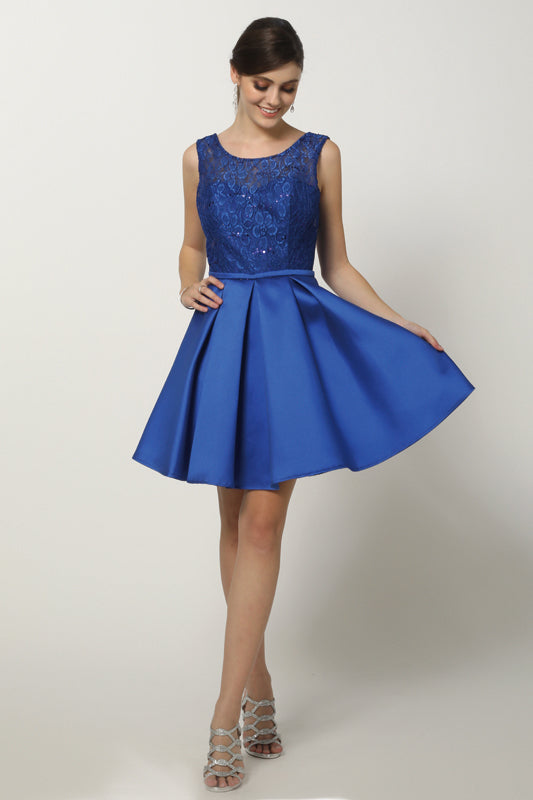 Juliet 807 Short Homecoming Pleated Lace Cocktail Dress