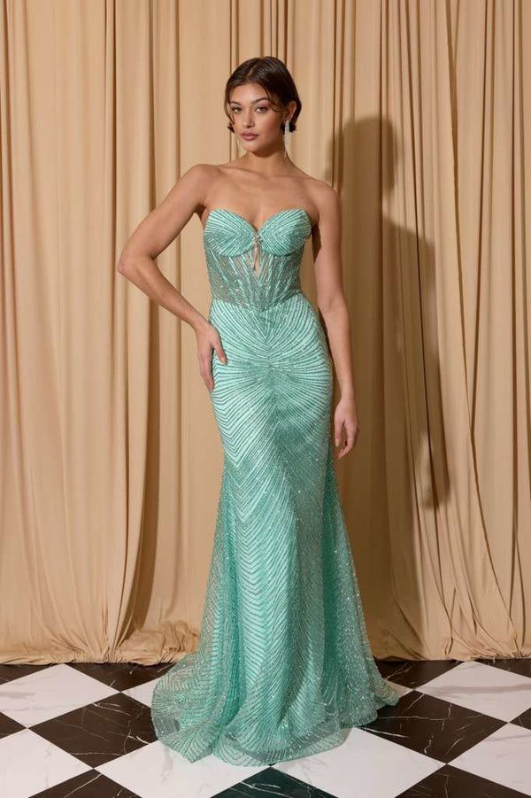 Sweetheart Neck Floor-Length Sequin Mesh Prom Gown with Corset Bodice Eureka Fashion EK195