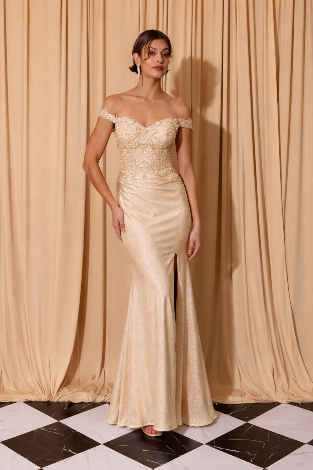 Off-the-Shoulder Floor-Length Lace Prom Sheath Column Eureka Fashion 173