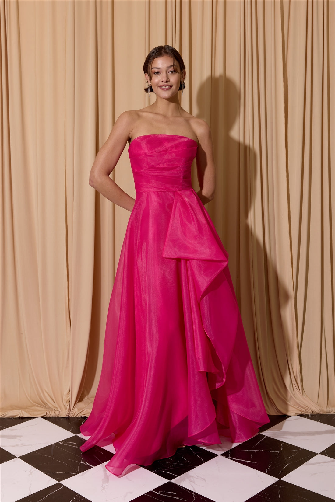 Strapless Curved Neck Floor-Length Chiffon Prom A-Line Eureka Fashion 206