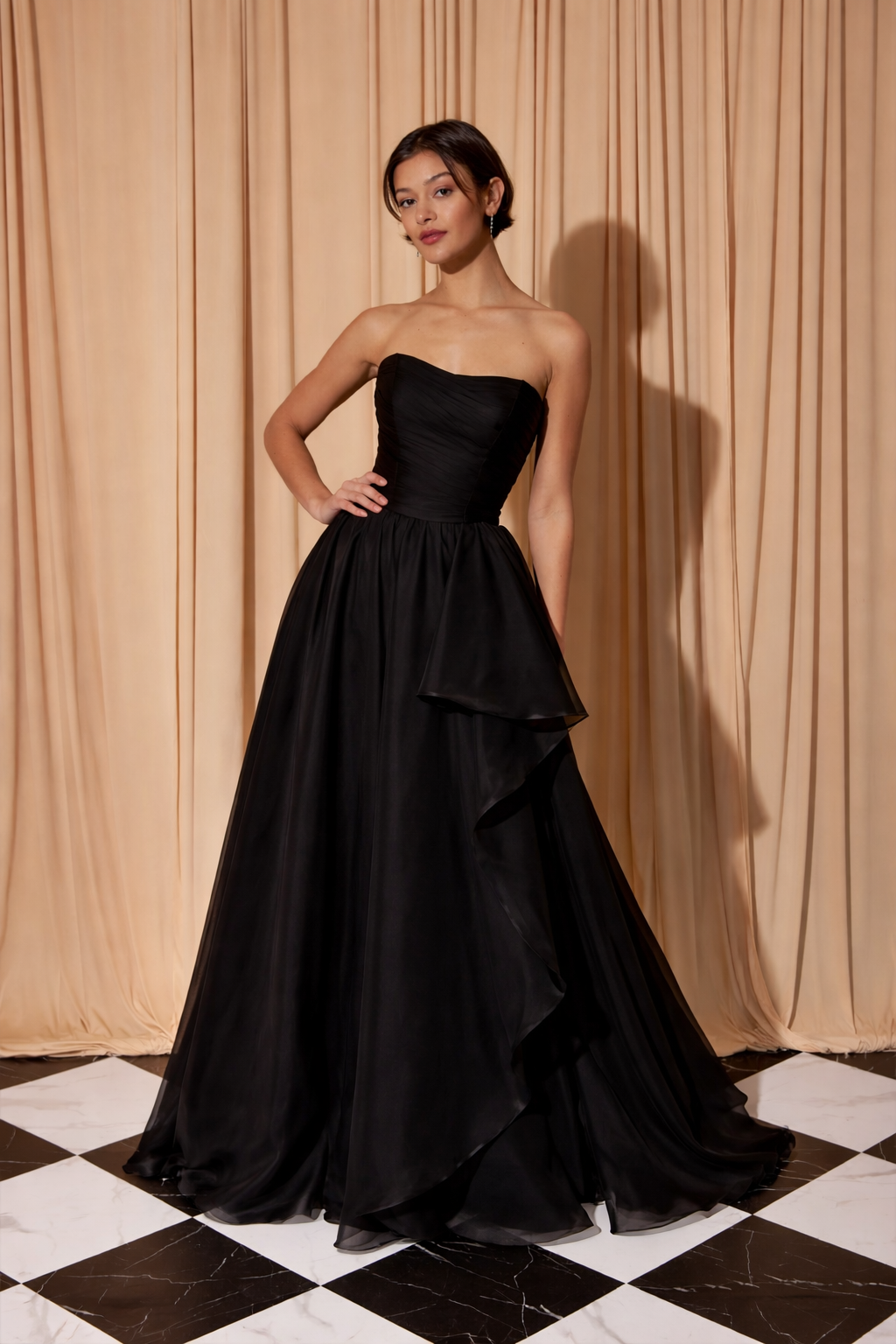 Strapless Curved Neck Floor-Length Chiffon Prom A-Line Eureka Fashion 206