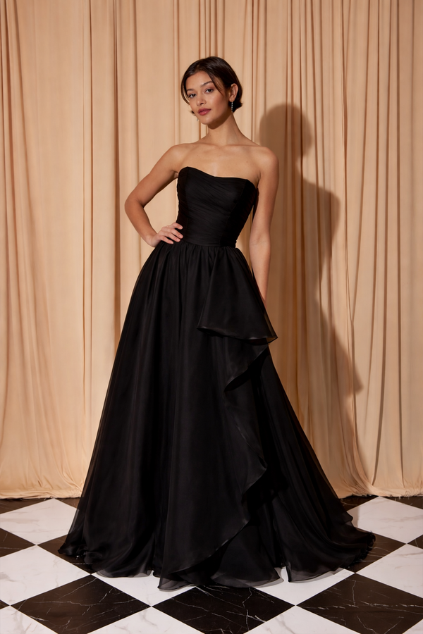 Strapless Curved Neck Floor-Length Chiffon Prom A-Line Eureka Fashion 206