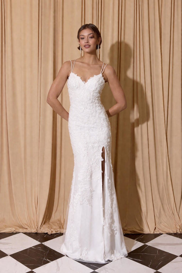 Sweetheart Floor-Length Lace Wedding Dress Slit Eureka Fashion EK189