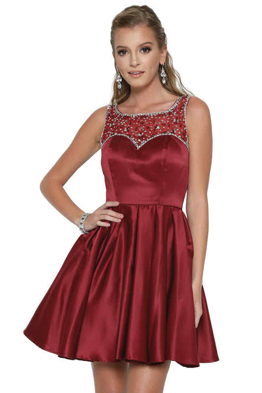 Juliet 808 Short Pleated A Line Homecoming Beaded Cocktail Dress