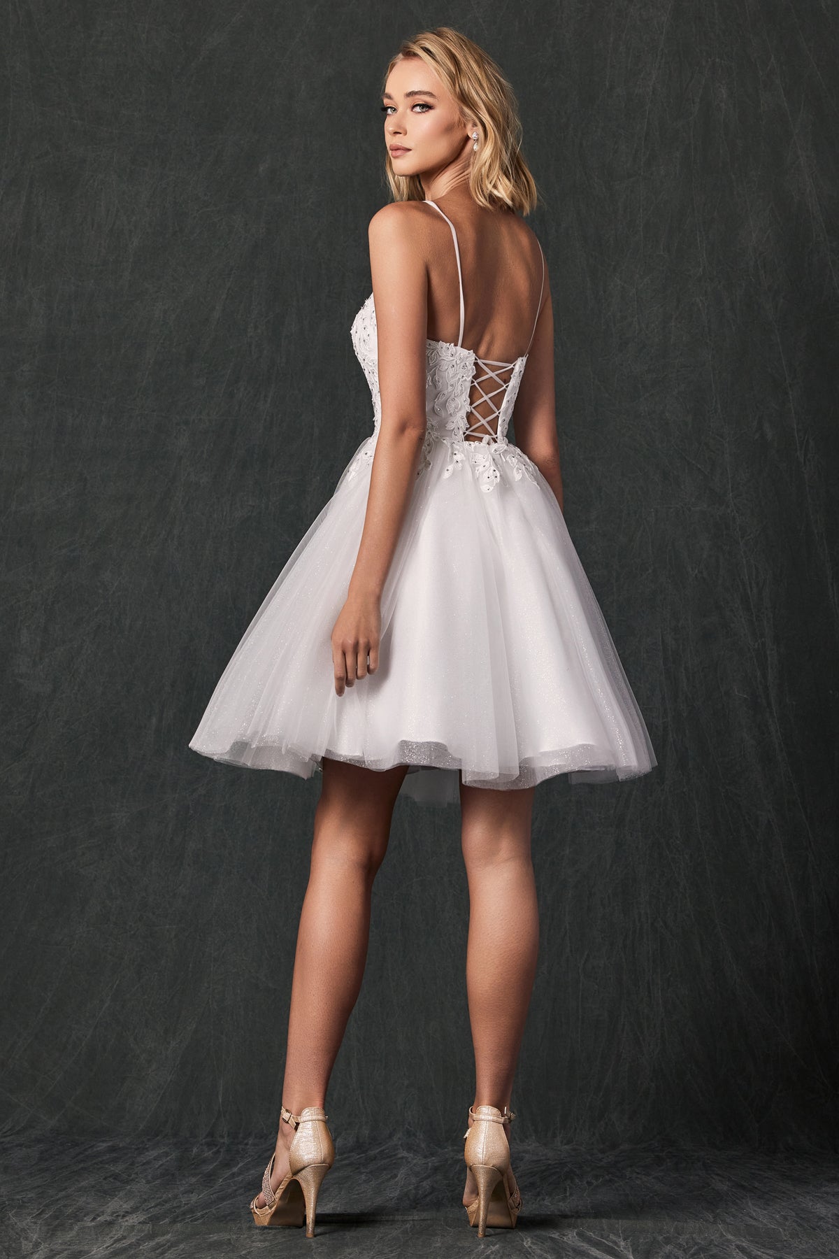 Juliet 860W Short Floral Applique Wedding Dress