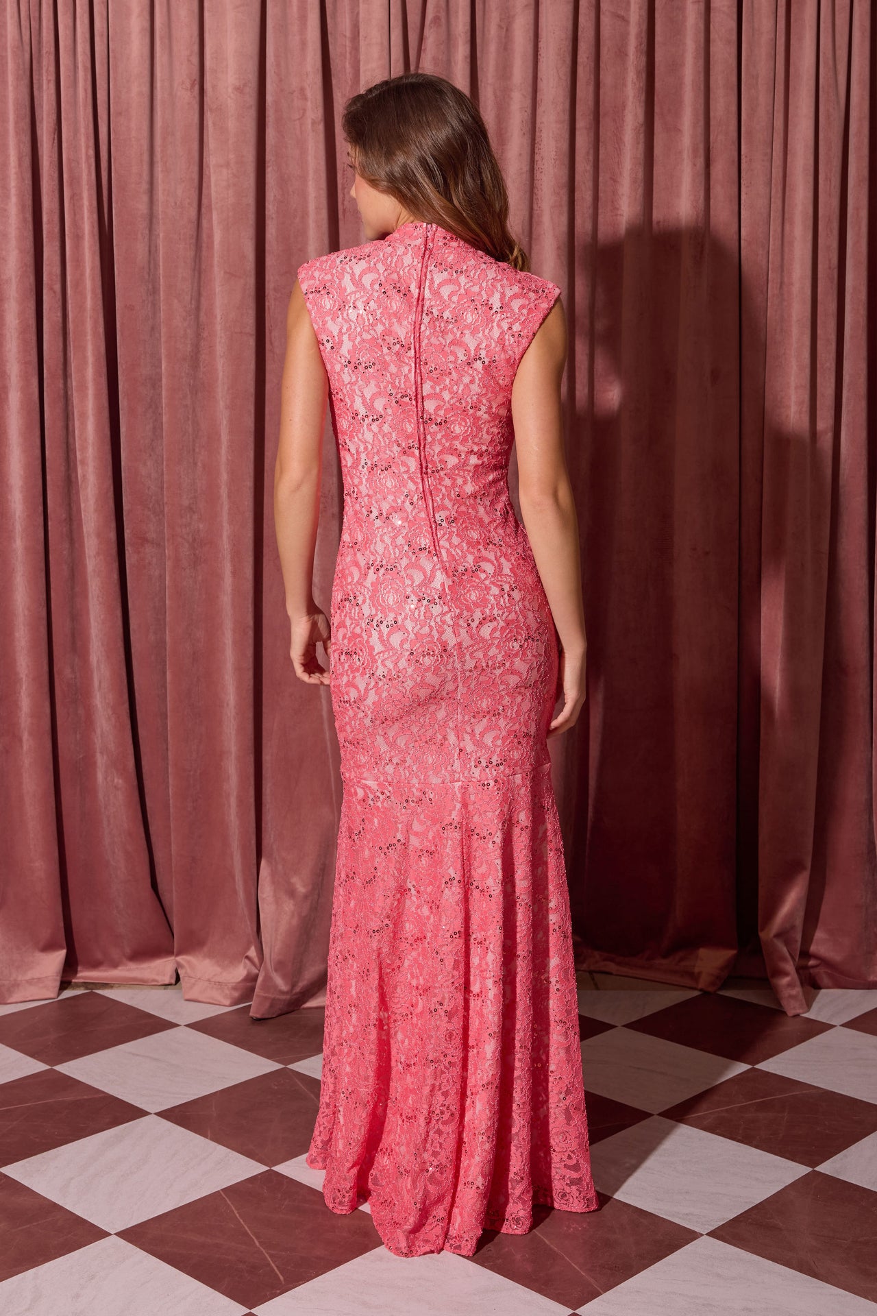 High-Neck Floor-Length Lace Formal Mermaid Eureka Fashion 2061