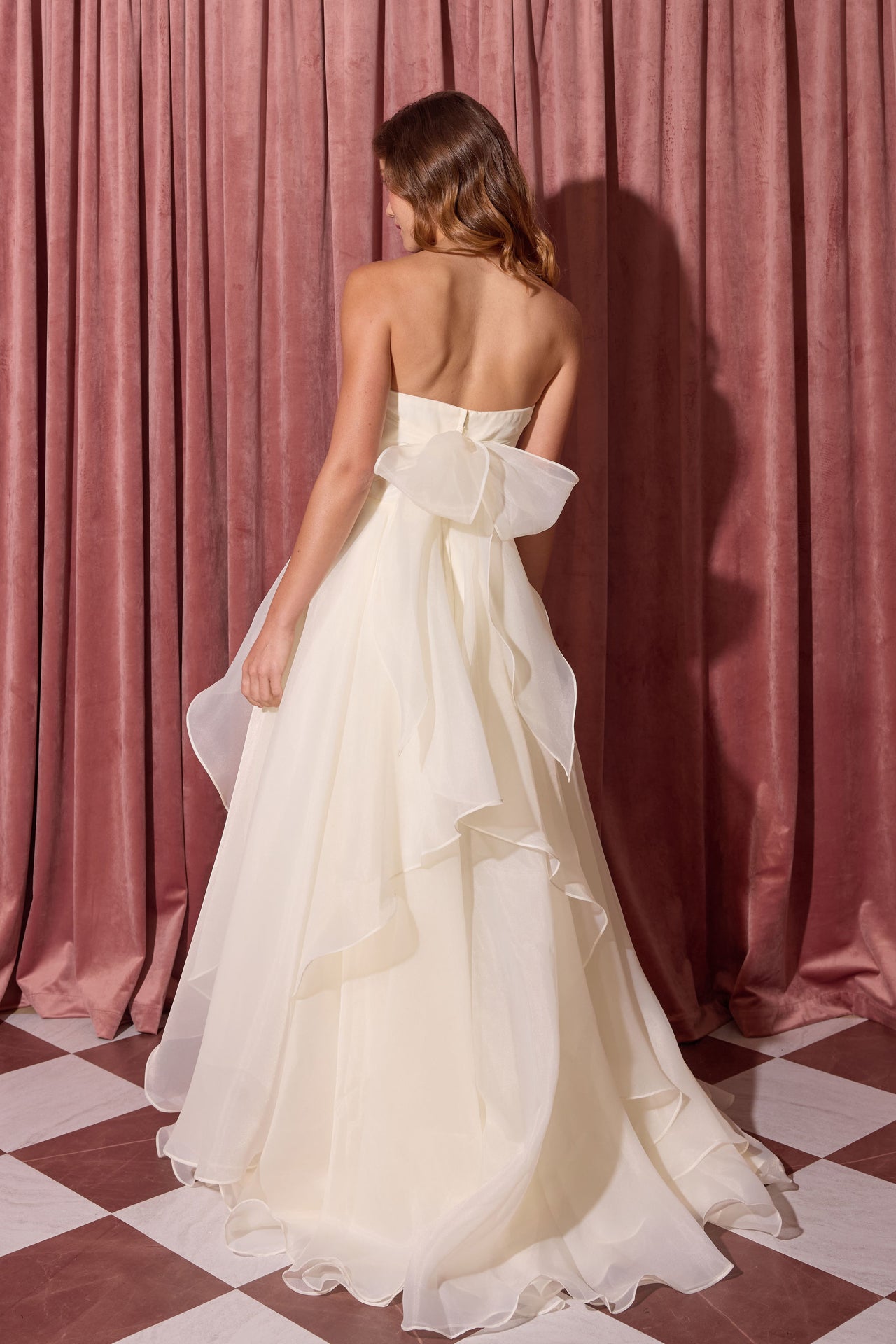 Opal Ivory Strapless Floor-Length Organza Wedding Layered Dress Eureka Fashion EK216