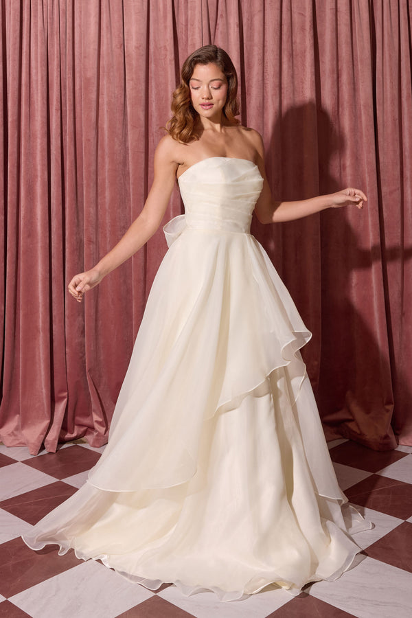 Strapless Floor-Length Organza Wedding Layered Dress Eureka Fashion EK216