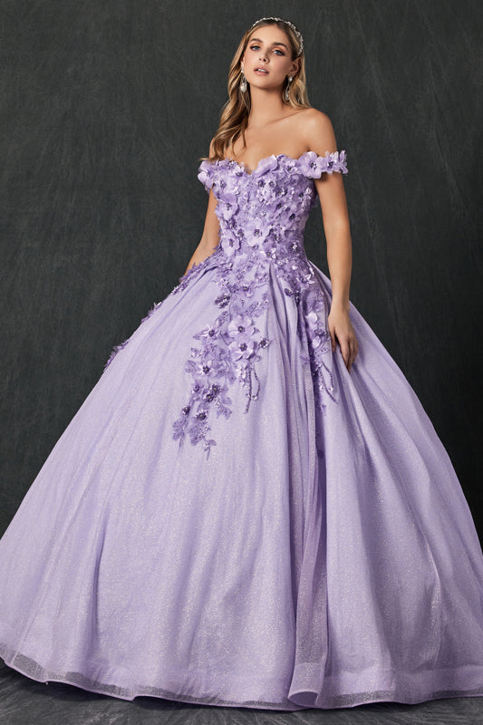 Quinceniera Dresses Long Ball Gown 3D Floral Quinceanera Dress Juliet JT1433 Lilac
